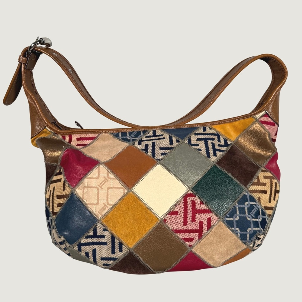 Tignanello Patchwork Leather Hobo Bag Multi-Color Shoulder Purse Y2K Boho